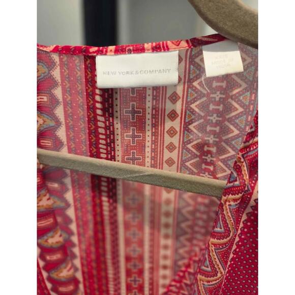 New York & Company Sheer Red Boho Kimono Cardigan – XS/S Open Front - Picture 3 of 4